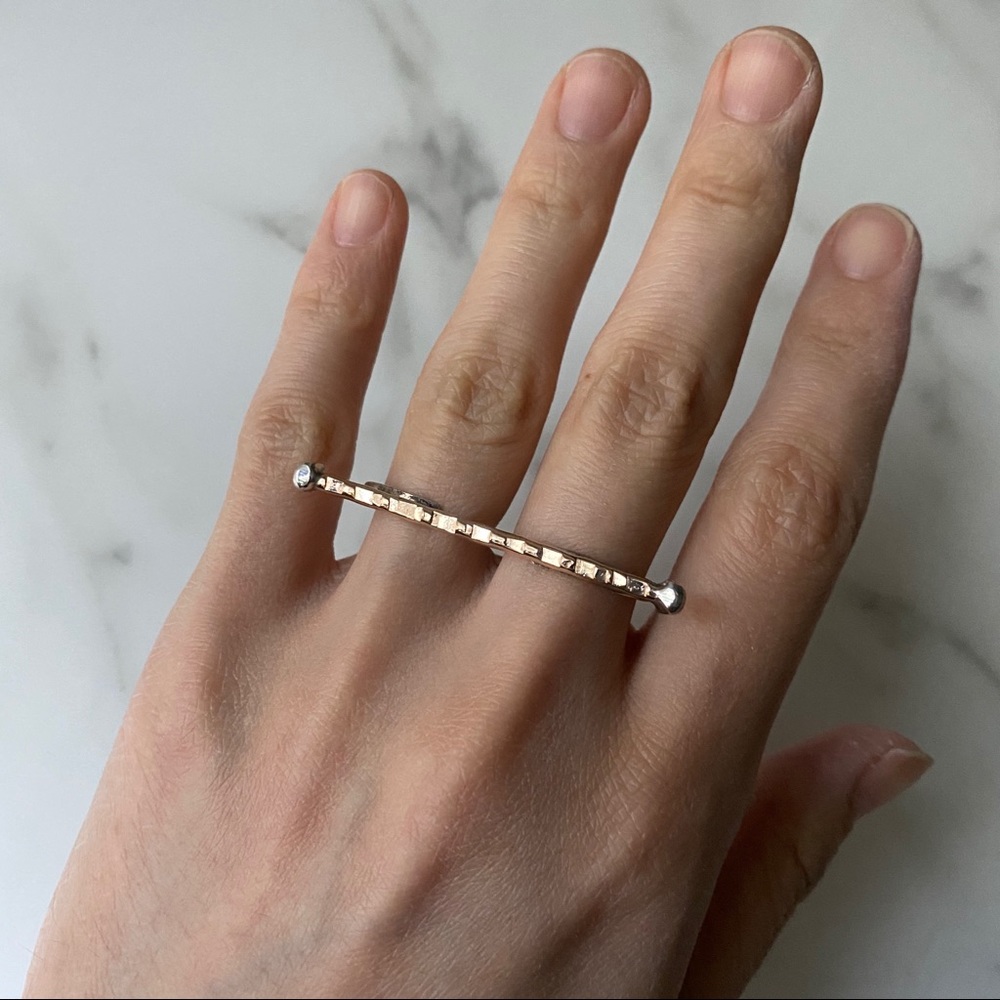 Copper and silver bar double ring